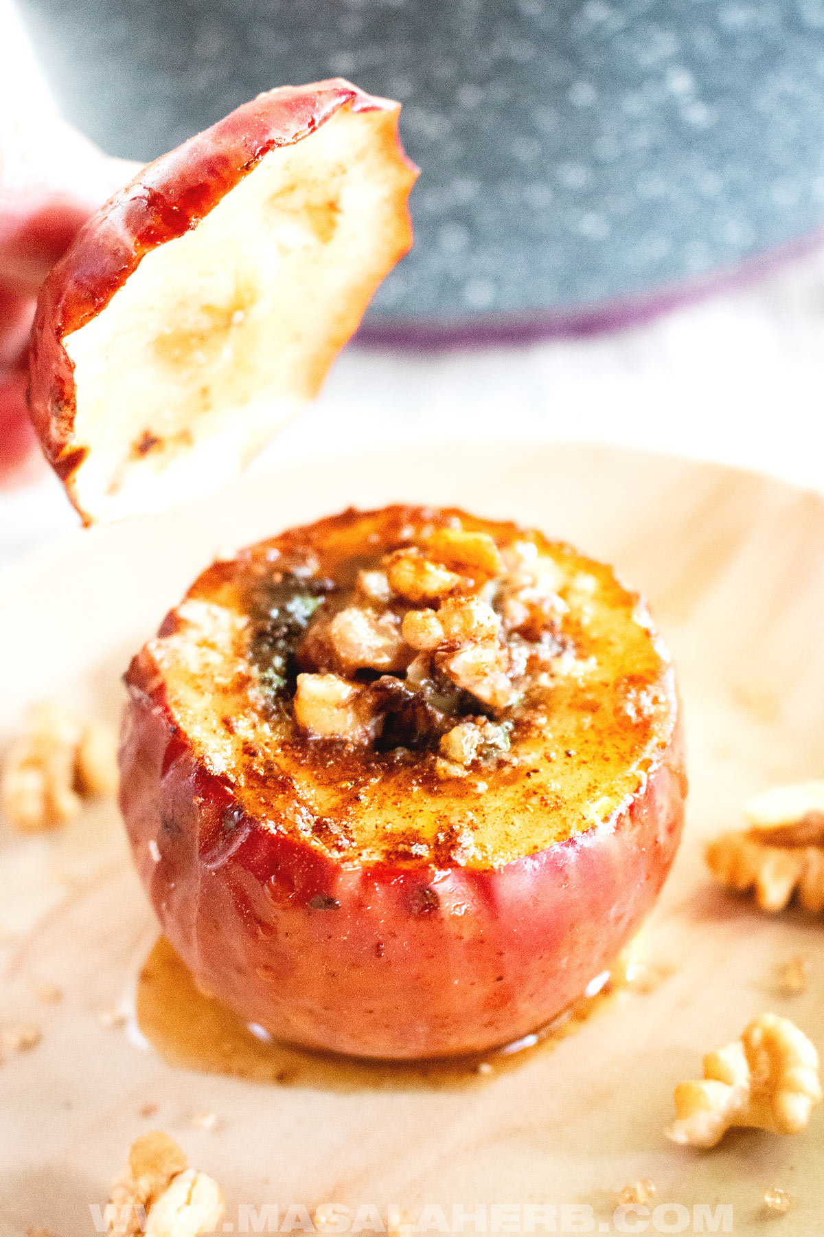 Walnut butter stuffed baked apples