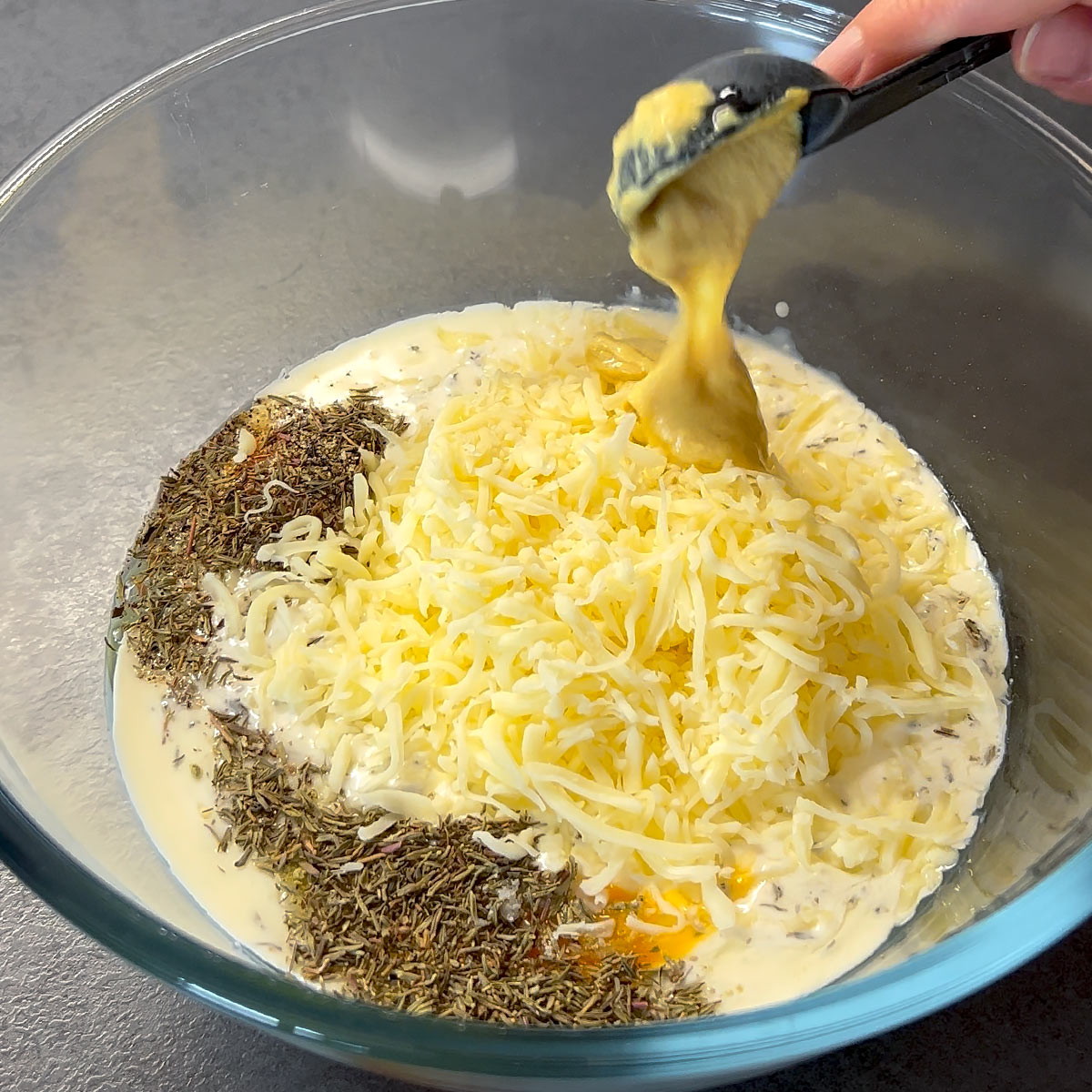 add cheese and mustard