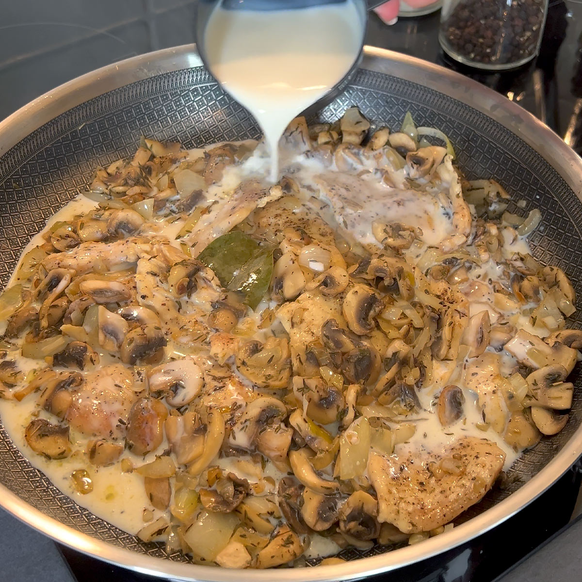 Pour milk over the chicken