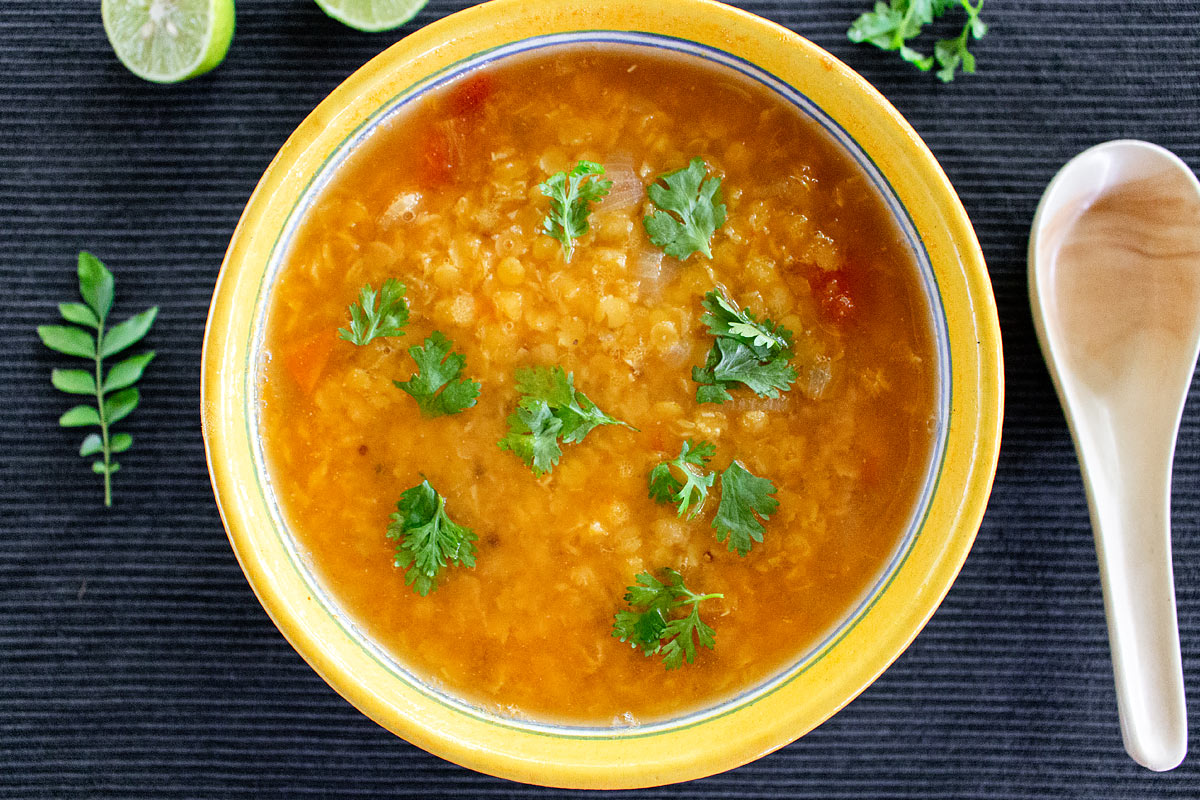 Soup with lentils and Indian flavors