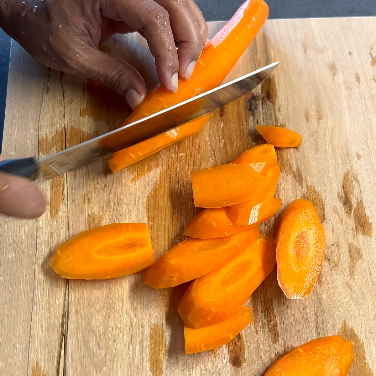 cut carrots diagonally into thick slices