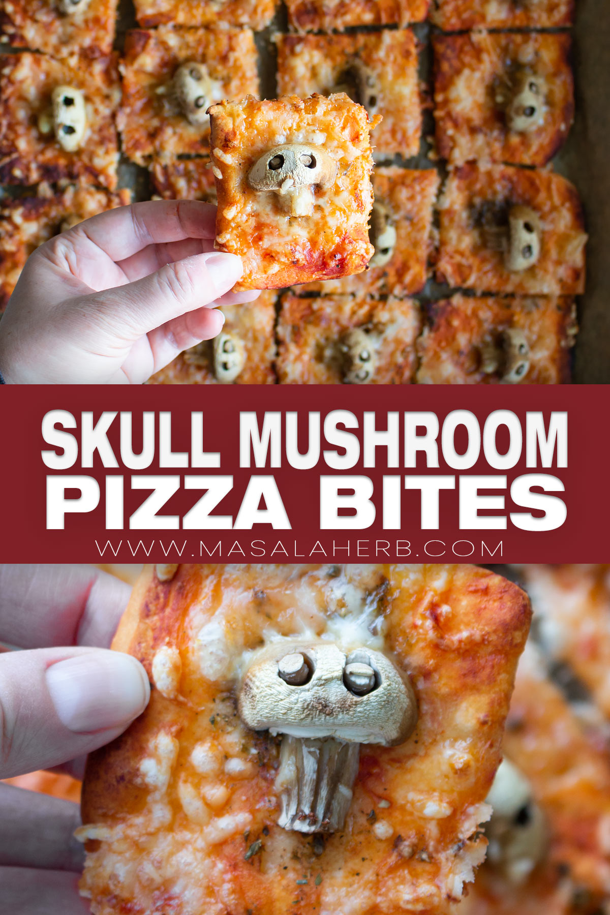 Skull Mushroom Pizza Bites (Halloween Special) pin