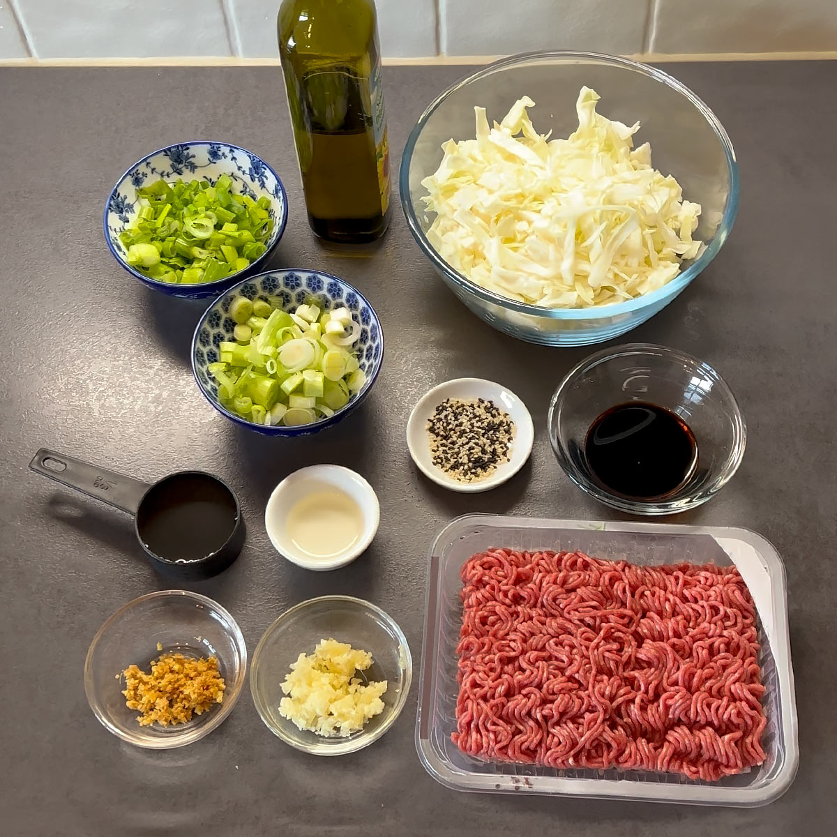 Ground Beef and Cabbage Stir Fry ingredients