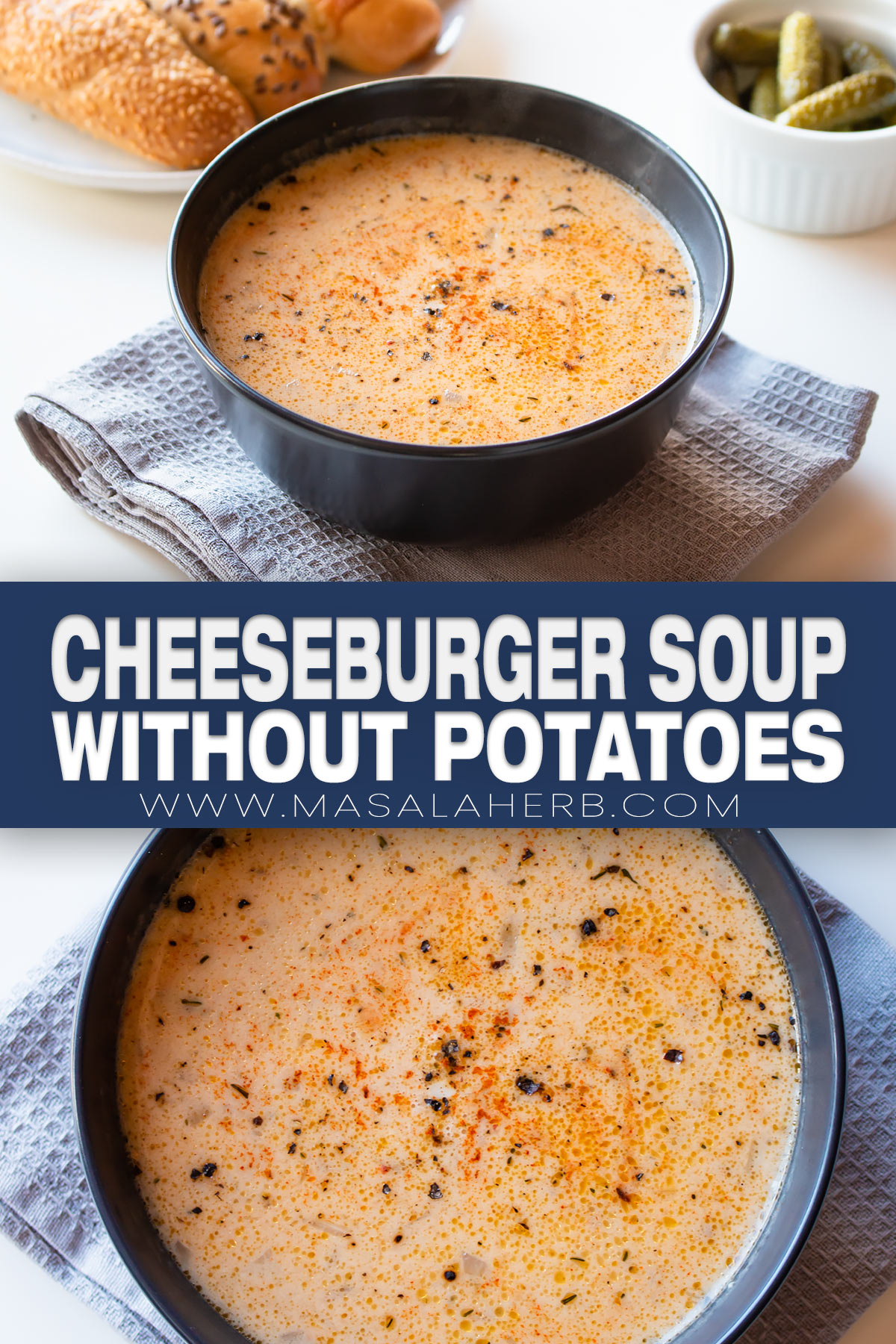 Cheeseburger Soup without Potatoes pin