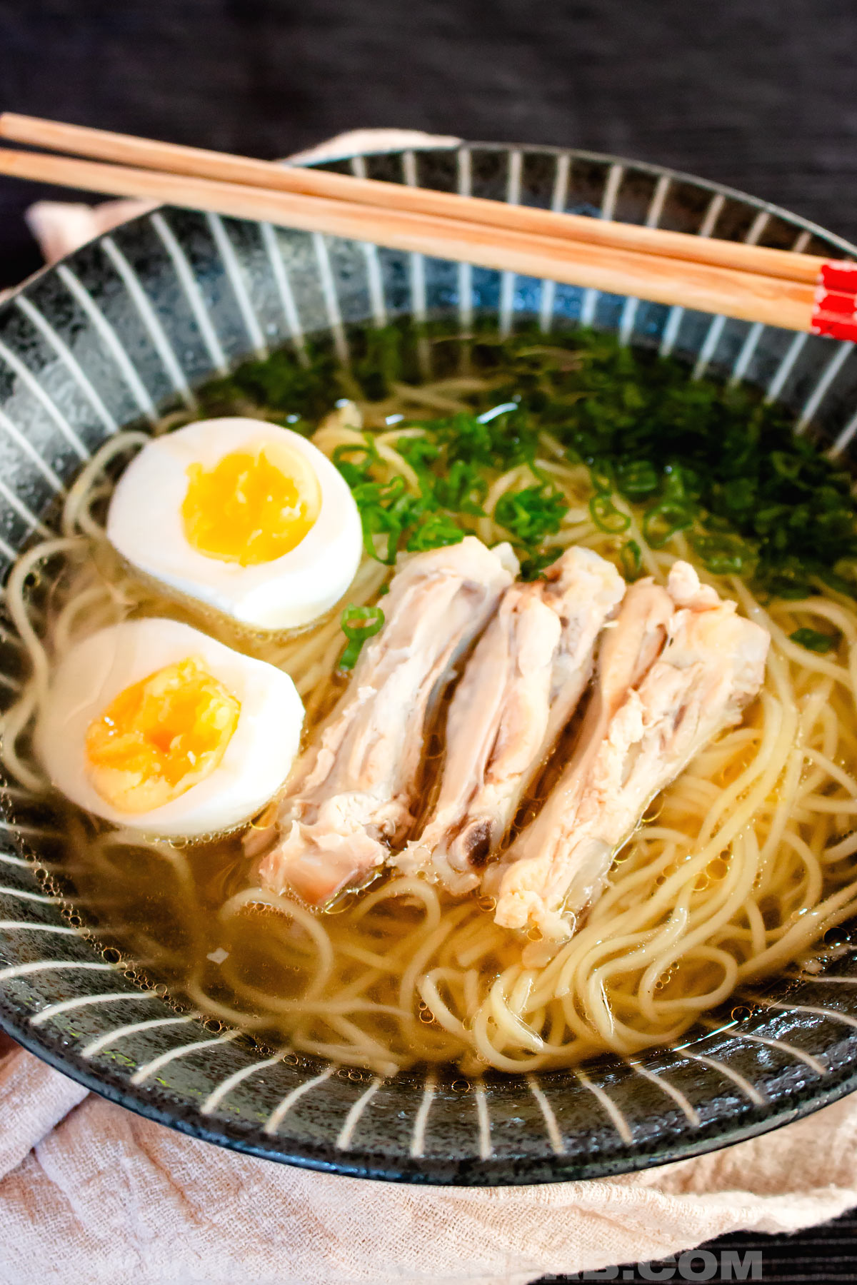 bowl of homemade Japanese Chicken Ramen Noodle Soup Recipe