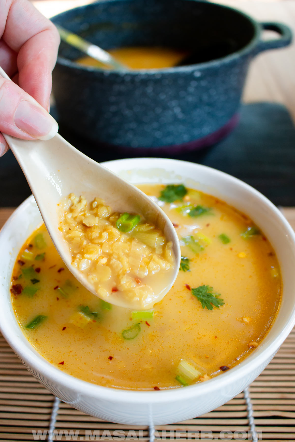 homemade coconut red lentil soup