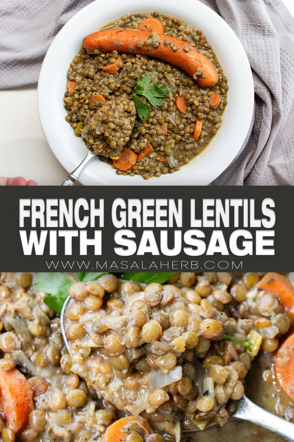 French Green Lentils with Sausage (Puy Lentils) pin