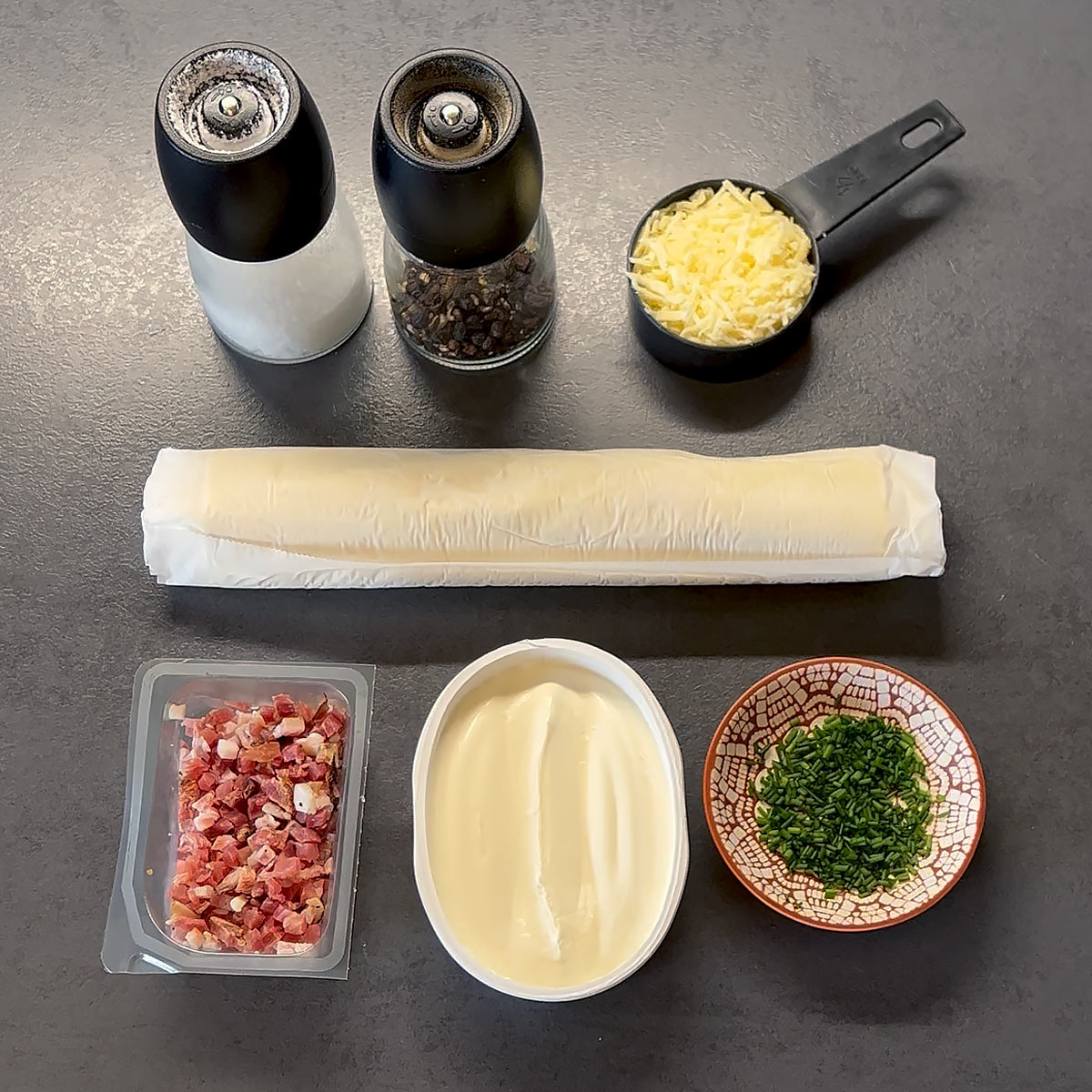 ingredients for Cream Cheese Bacon Puff Pastry Pinwheels
